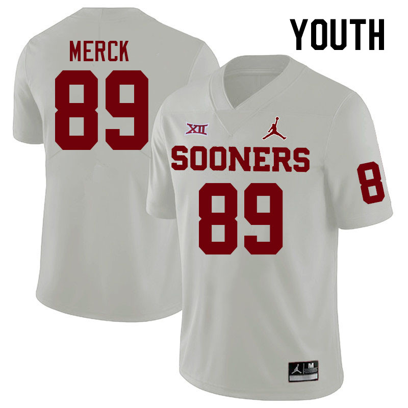 Youth #89 Eli Merck Oklahoma Sooners College Football Jerseys Stitched Sale-White - Click Image to Close